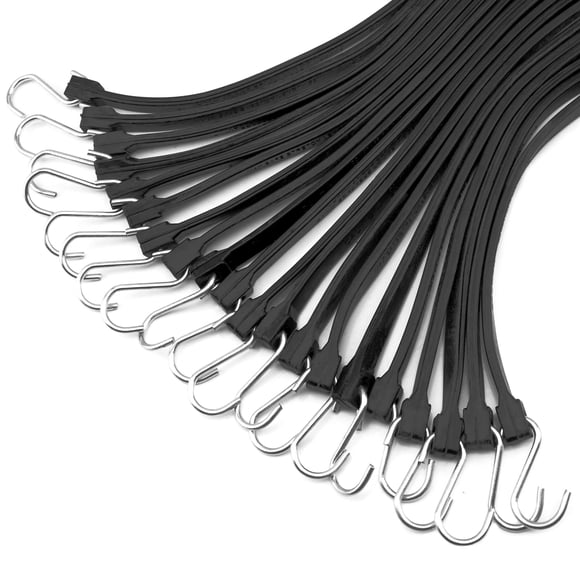 XSTRAP STANDARD 21" 100% EPDM Natural Rubber Tarp Straps, Black Long Bungee Cords with Metal S Hooks Tie Down Straps for Outdoor, Tarp Covers, Canvas Canopies, Motorcycle, and Cargo - 20 Pack