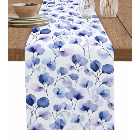 Ldtrchee Purple Blue Spring Floral Table Runner 70 Inches, Summer Flower Botanical Bed Runner Dresser Scarves Tabletop for Indoor Outdoor Parties/Ceremony/Banquet, 13" x 70"