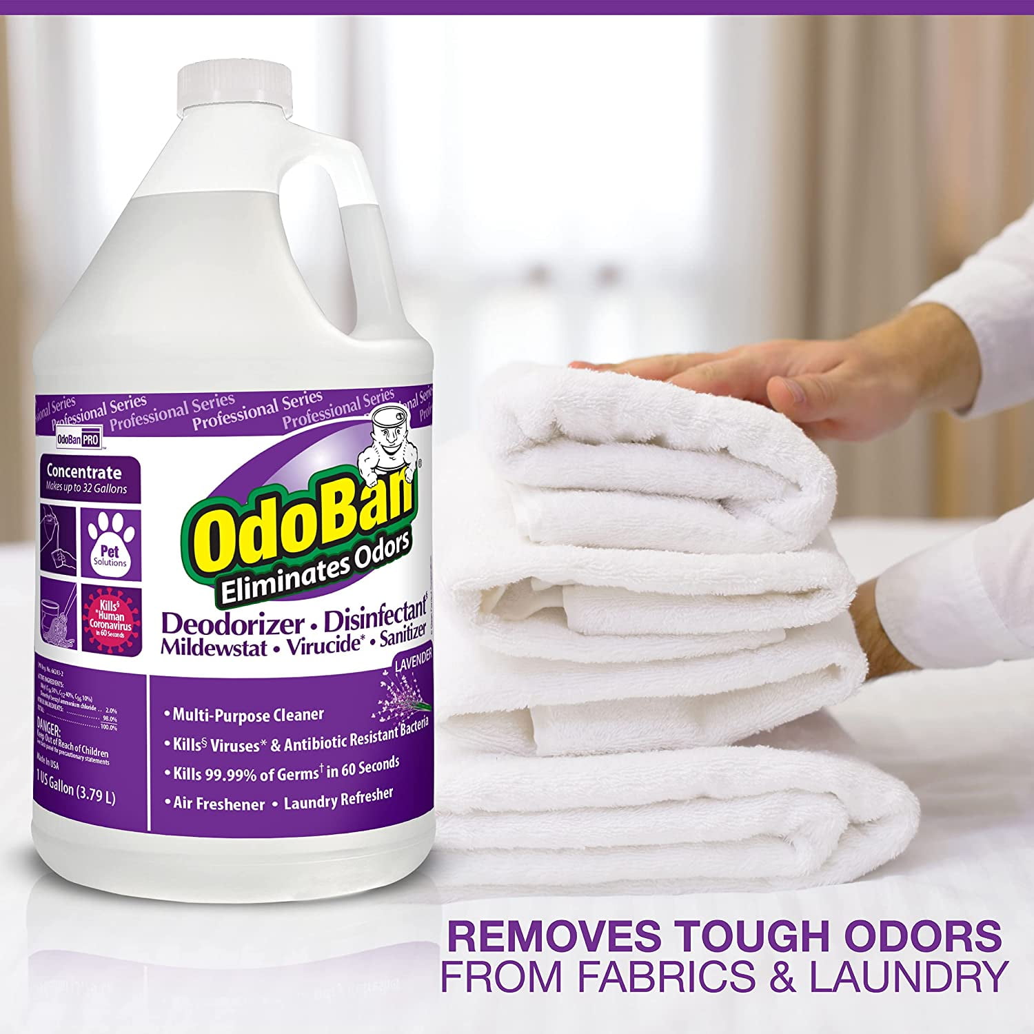 OdoBan Professional Disinfectant and Odor Eliminator Concentrate, Lavender Scent, 4 Gallons