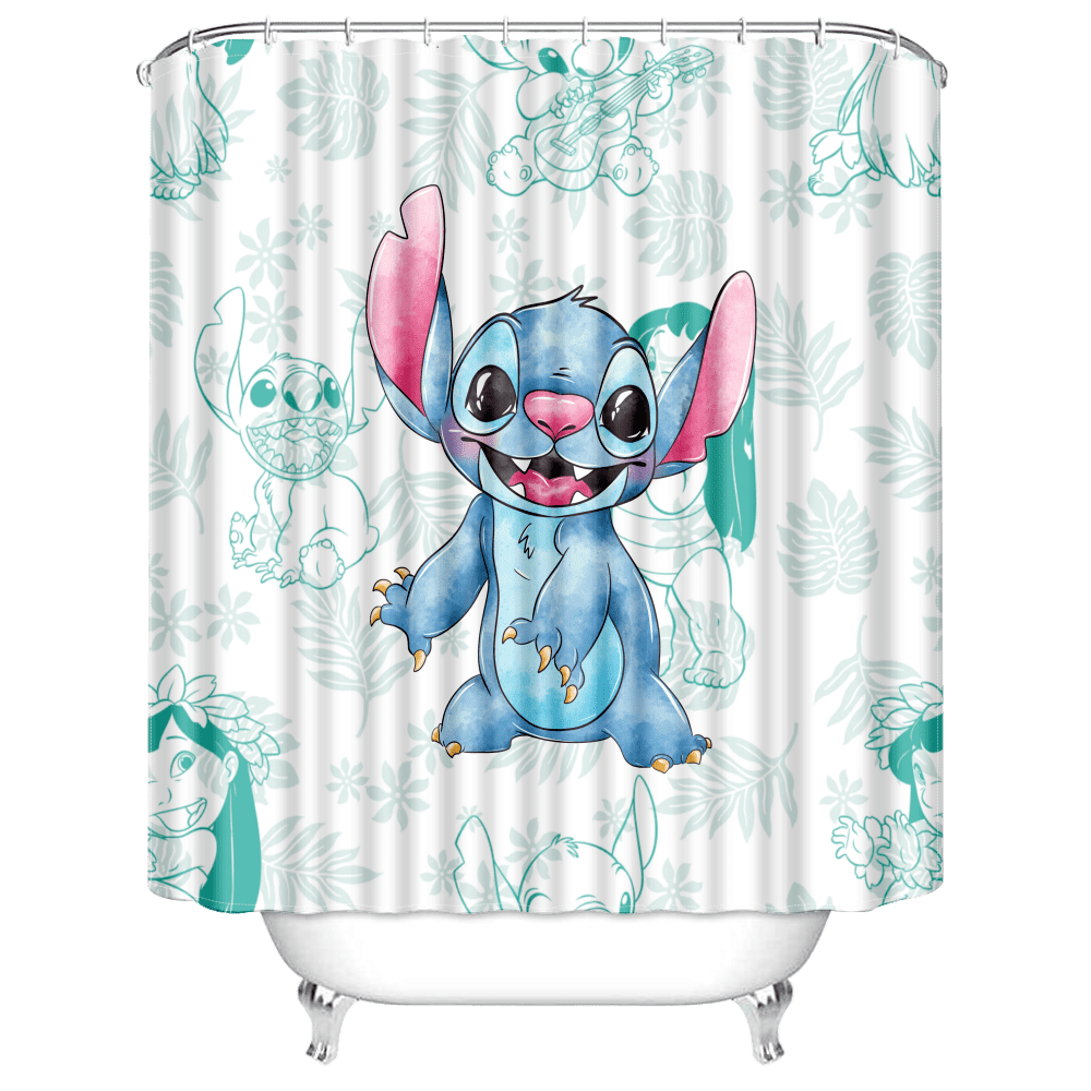 Lilo & Stitch Shower Curtain Cartoon Print Home Decor Curtain with 12