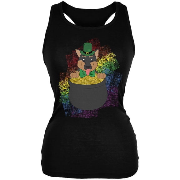 St. Patrick's Day German Shepherd Gold Lucky Juniors Soft Tank Top Black MD