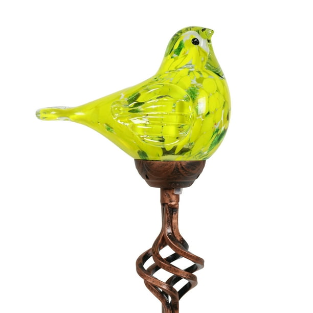 Solar Glass Bird Garden Stake Yellow