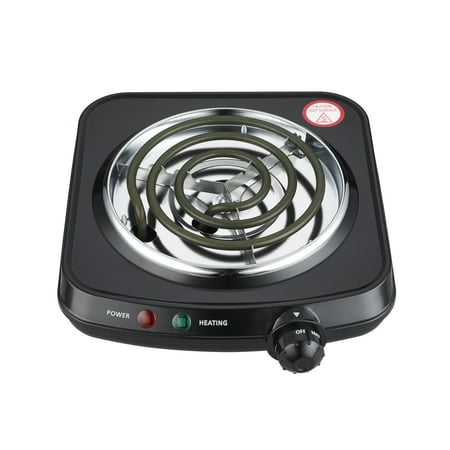 Mainstays Portable Single Burner and Hot Plate, Temperature Control, Indicator Light, Easy to Clean, Black, 120V~ 1100W