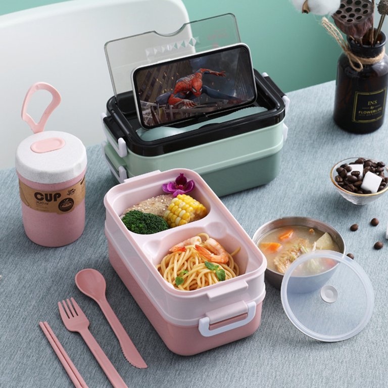 SPRING PARK Bento Box 2 Compartments Stainless Steel Lunch Box for Adults  and Kids, Portion Control Lunch Containers Leakproof 