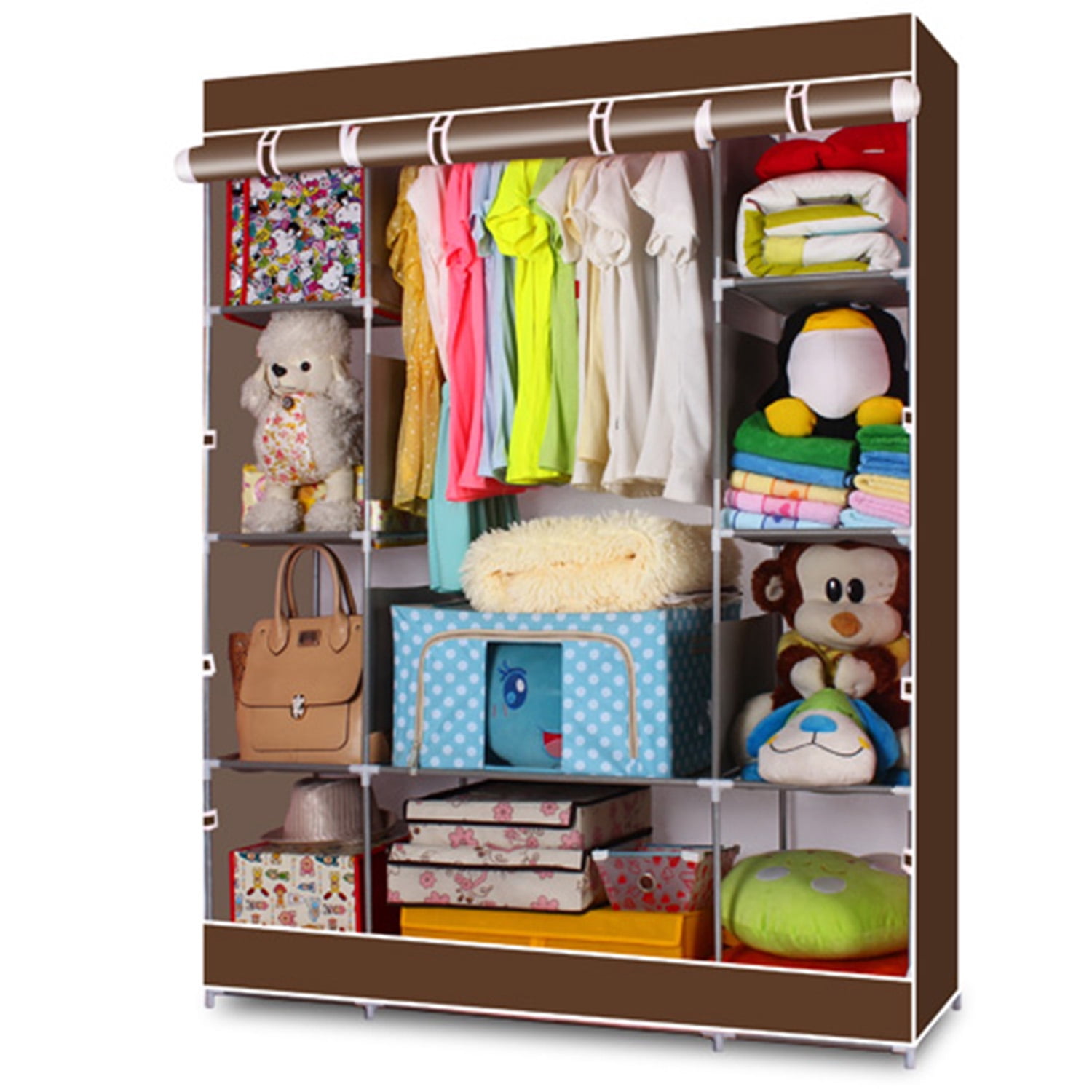 Lowestbest Portable Wardrobe Closet Clothes Storage, Non-Woven Wardrobe Clothes Storage Rack, Coffee