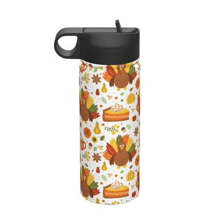 

Uemuo Thanksgiving With Turkey Print 18oz Sports Insulated Kettle Water Bottle Outdoor Sports Bottle Insulated Hydration Bottle with Handle & Flip Straw