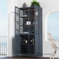 thumbnail image 3 of 76.75" Tall Display Cabinet with Double Glass Doors and LED Lights Steel Curio Cabinet for Collectibles Figures Trophies 3-Sided Glass Display Case for Home Office Study Stores Playroom - Dark Blue, 3 of 12