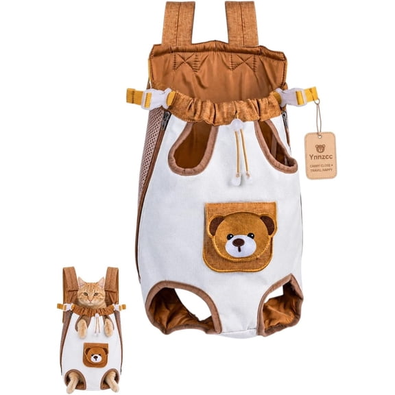 Cat Front Carrier Backpack Cute Bear Hands Free Travel Bag for Small Dogs | Breathable chest carry design with adjustable fit secure buckles and legs out support for daily outings(2XL)