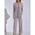 thumbnail image 4 of Women'S 2 Piece Lounge Sets Ribbed Long Sleeve Button Top Matching Pants Sleepwear Set Fall Outfits Light Purple S, 4 of 9