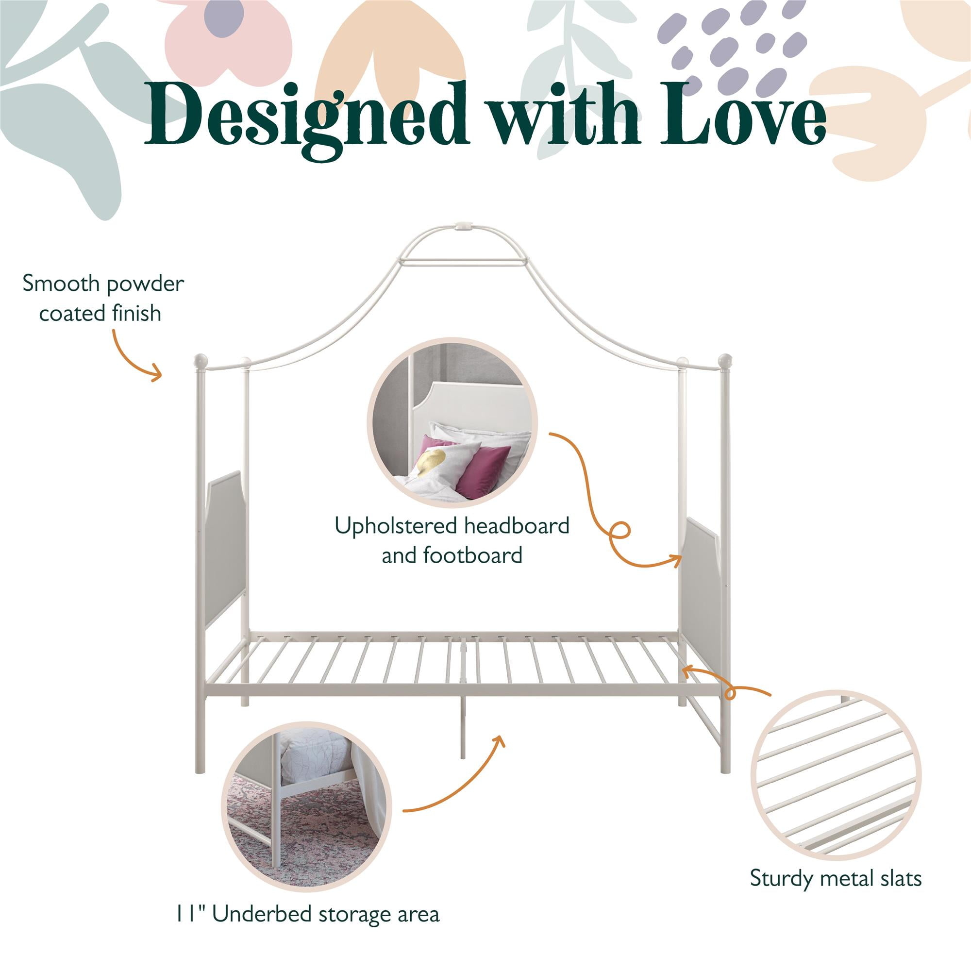 Little Seeds Monarch Hill Clementine Canopy Bed, Twin, Off White