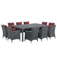 thumbnail image 2 of Modway Summon 11-Piece Rattan Fabric Patio Dining Set in Canvas Gray/Red, 2 of 8