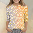 thumbnail image 5 of Abcomgle Girls Shirts Summer 3/4 Sleeve Girls Shirts Daisy Flower Print Tshirt Fashion Crewneck Cotton Toddler Tops Girls, 5 of 5