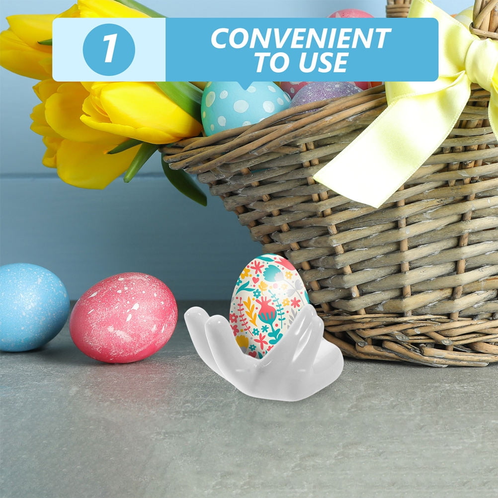 WHAMVOX 6pcs Hand Shaped Ceramic Egg Cup Holder Porcelain Egg Display Stand for Easter Eggs Hard Boiled Eggs Kitchen Table Decor Porcelain Eggs Holder for Festive