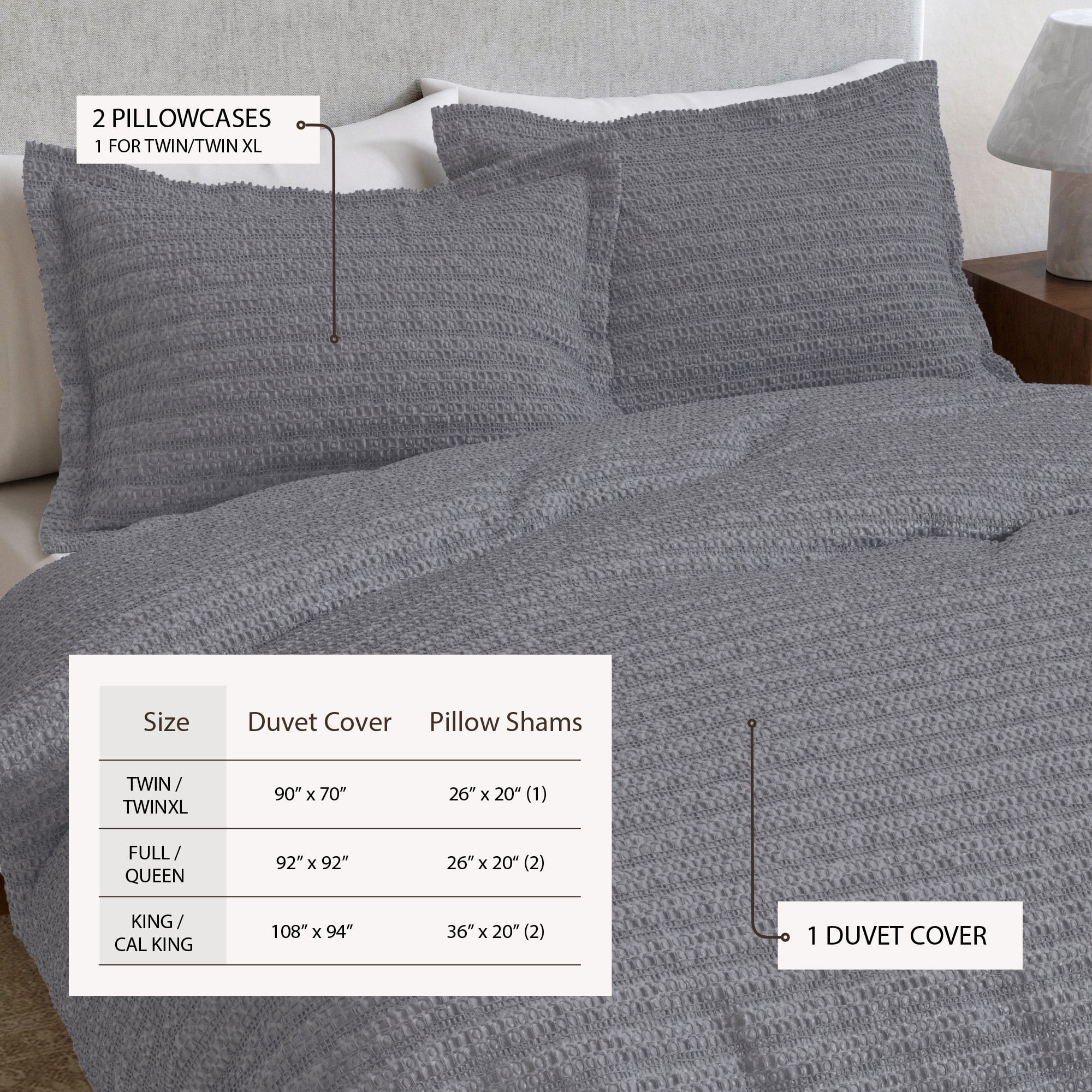 Great Bay Home 3-Piece Duvet Cover Set - 100% Cotton Honeycomb Waffle Full / Queen Size Duvet Set