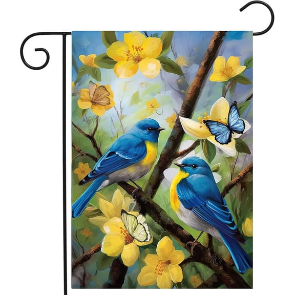 Summer Garden Flags Floral Bluebird Garden Flag Flower Spring Yard Flags for Outside 12x18 Double Sided Outdoor Front Porch Decor