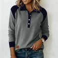 thumbnail image 2 of Vinsonshop Long Sleeve Polo Shirts for Women Casual Color Block Collared V Neck Button Up Ribbed Knit Tops Fall Clothes Dark Gray XXL, 2 of 6