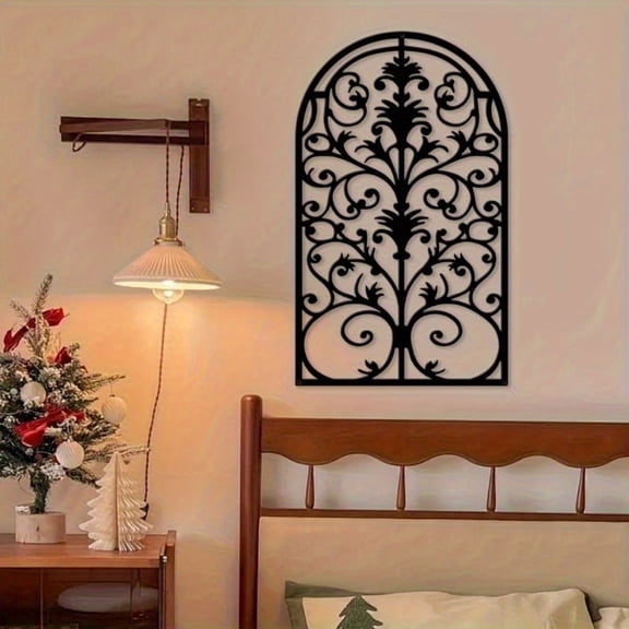 HELLOYOUNG 15.7 inch Arched window frames Iron Art Hanging hook Metal Decorative Wall Panels Classic Pattern Hanging for dining room/Bathroom Light luxury style Eco-Material Hide defects Clean lines