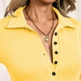 thumbnail image 6 of WTOBBY Women's Casual Solid Color V Neck Button Down Collar Long Sleeve Polo Shirt, Classic Preppy Style Top, Comfortable Stretch Blouse,Yellow L, 6 of 6
