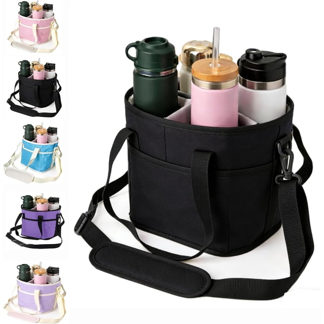 Sac à Boisson à 4 Compartiments Format Familial, Sac de Transport Isolé pour Boissons d'Eau pour 4 Tasses avec Poignée Réglable, Courroie Séparatrice Réutilisable pour Voyage, Sport, Usage Quotidien