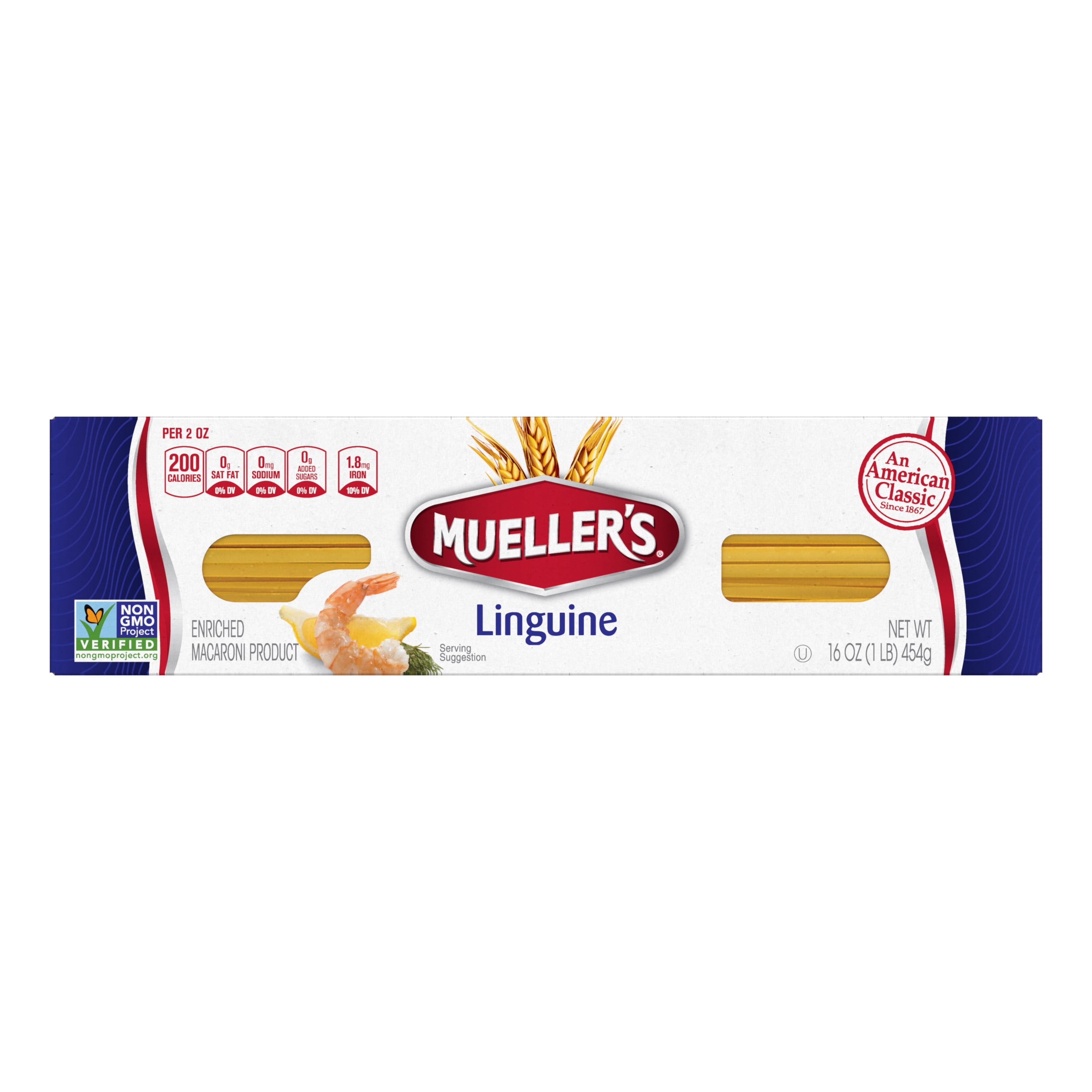 (2 pack) Mueller's Sodium-Free, Cholesterol-Free Linguine Pasta, 16 oz (Shelf-Stable)