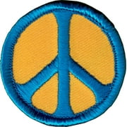 Peace Sign - Blue on Yellow - Embroidered Iron On or Sew On Patch