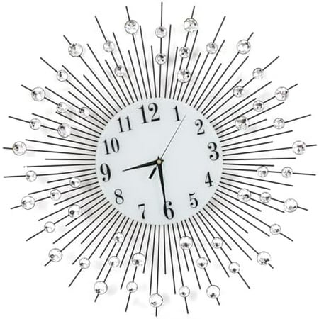 Large Metal Sunburst Wall Clock, 3D Luxury Metal Round Diamond Wall Watch Silent 23.6x23.6 inch Battery Operated Wall Clock for Living Room, Bedroom, Office and Restaurant Home Decor