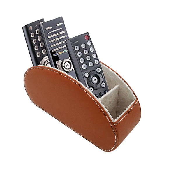Fosinz Soporte para control remoto Organizador Mesa Escritorio Almacenamiento de control de cuero Organizador de control remoto de TV con 5 compartimentos espaciosos (marrón)