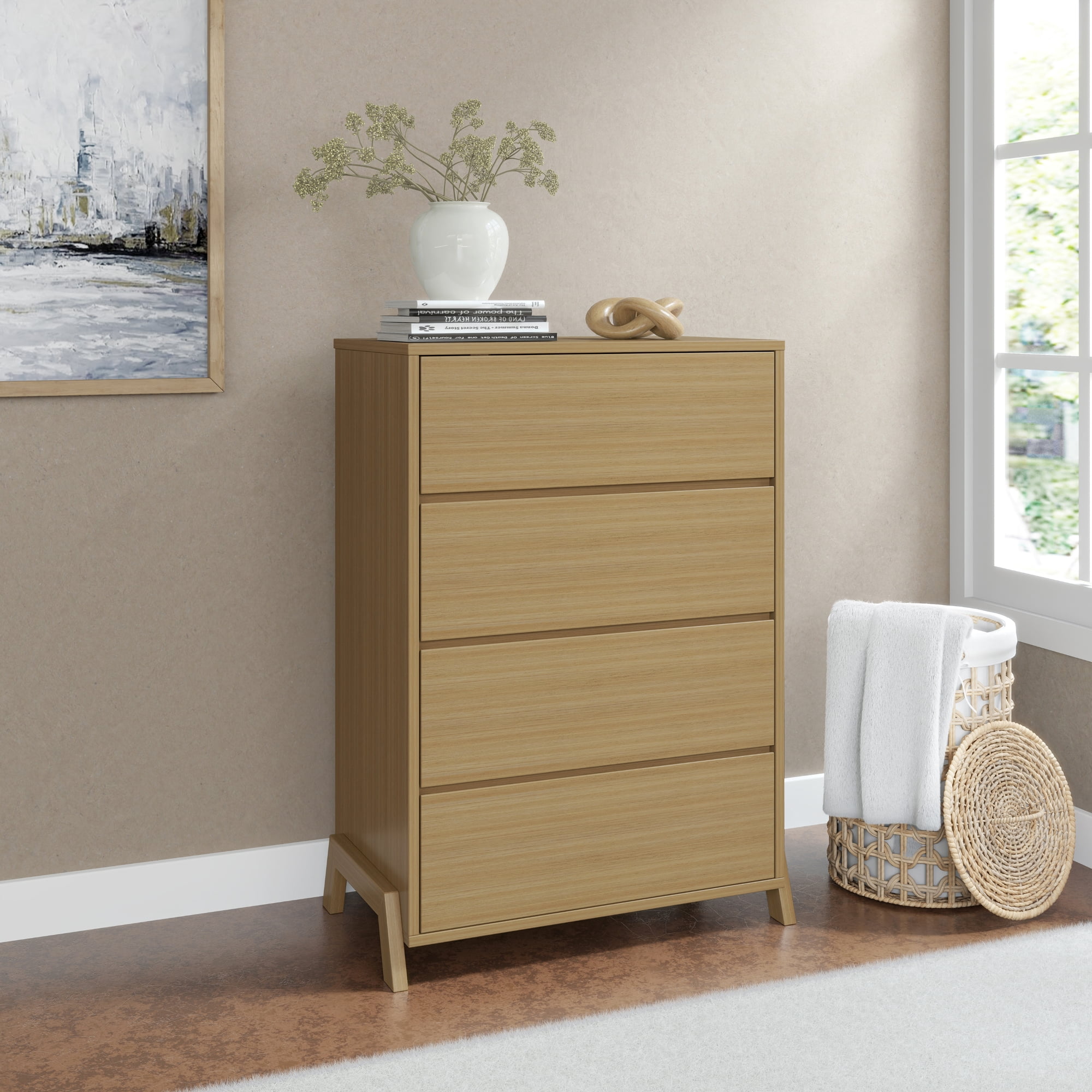 Mainstays Modern 4 Drawer Dresser, Natural Teak
