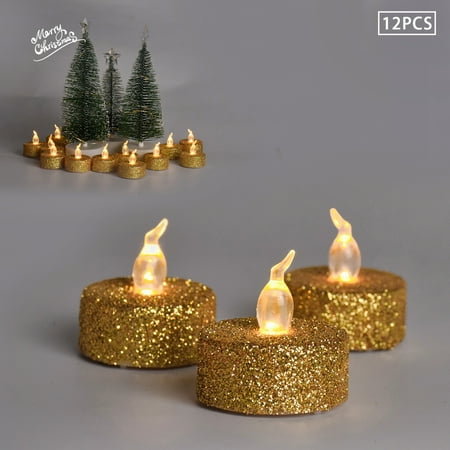 12 Bougies LED Chauffe-plat Flamme Vacillante – Sans Flamme, Lumière Ambrée Romantique, Piles CR2032 Incluses, Noir