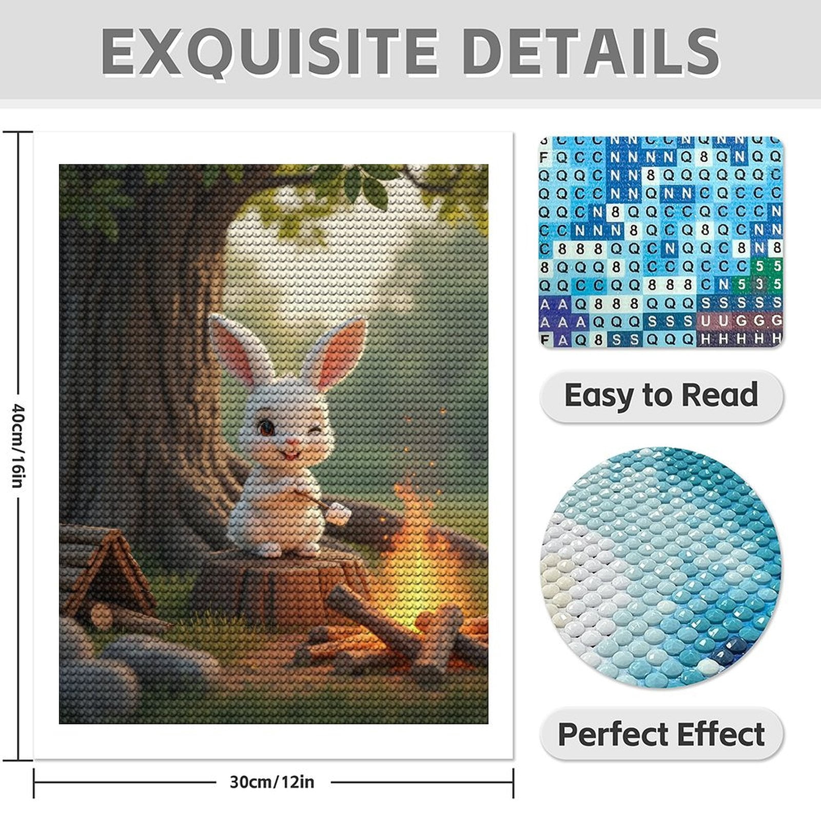 Diamond Art Kits for Adults - 5d Bunny Campfire Marshmallow Evening Diamond Painting for Adults, Diamond Art for Adults Beginners, Diamond Painting Kits for Adults for Home Wall Decor
