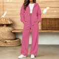 thumbnail image 2 of Szluipve 2 Piece Sets for Women Full Zip‑Up Hoodie 2 Piece Tracksuit Set Drawstring Zip Hooded Jacket & Elastic Waist Wide Leg Pants Casual Loungewear Outfit with Side Pockets Hot Pink S, 2 of 6