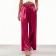 thumbnail image 2 of Wutalume Women's Satin Palazzo Pants, Summer Casual Wide Leg Trousers, Flowy Beach Vacation Outfits,Elastic Waist, Dress Up or Down,Hot Pink 2XL, 2 of 5
