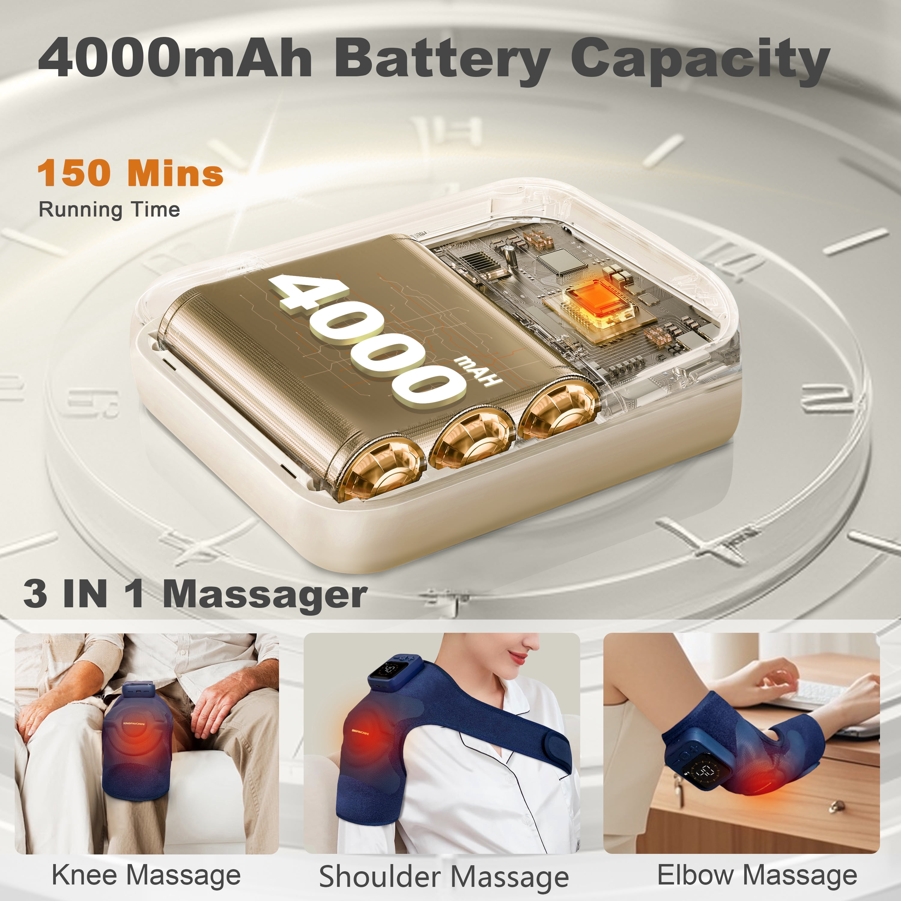 KingPavonini Wireless Knee Massager with Heat and Vibration for Knee, Shoulder, Elbow, Newly 4 Motors, 1 Pack
