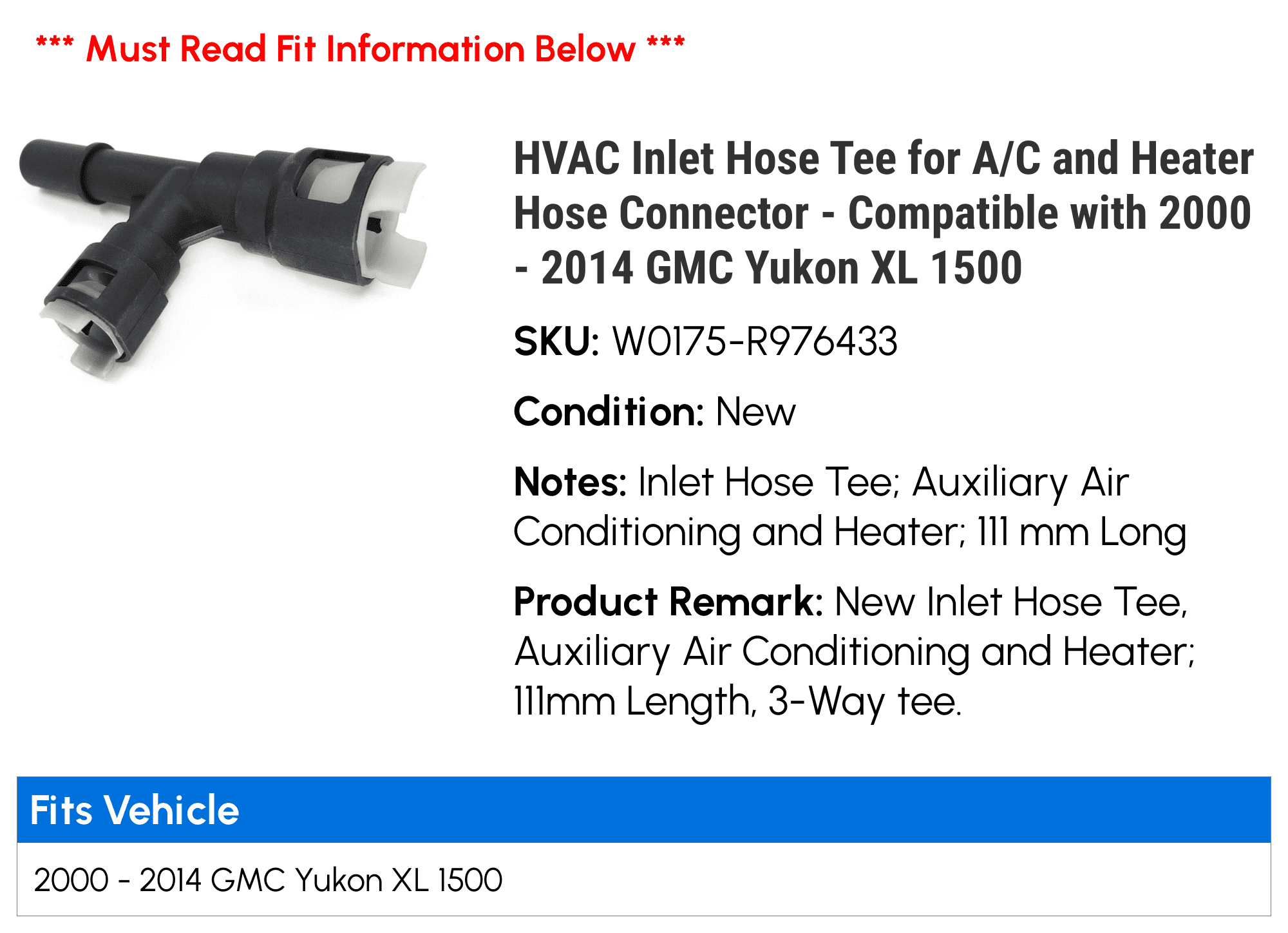 Aftermarket Worryfree Heater Hose Connector For 20002014 GMC Yukon