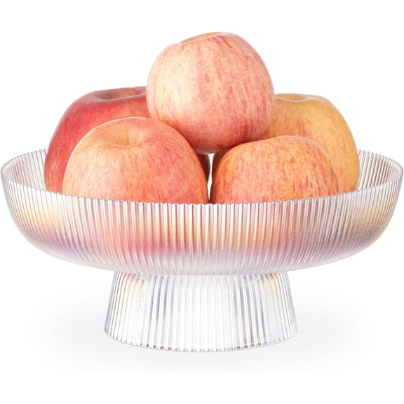 YANGLI Decorative Fluted Colored Glass Fruit Bowl - 10.2" / 26cm Diameter Rainbow Tinted Table Centerpiece Dish