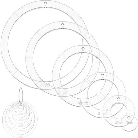 6 Pcs Circle Quilting Acrylic Template 1/2/3/4/5/6 inch Diameter Quilting Templates with Binder Hinged Rings Round Sewing Quilting Stencils for Patchwork DIY Crafts Decoration Scrapbooking White