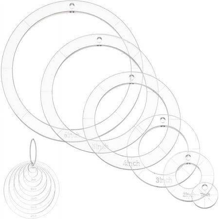 6 Pcs Circle Quilting Acrylic Template, 1-6 Inch Diameter Round Sewing Stencils with Binder Ring, for Patchwork DIY