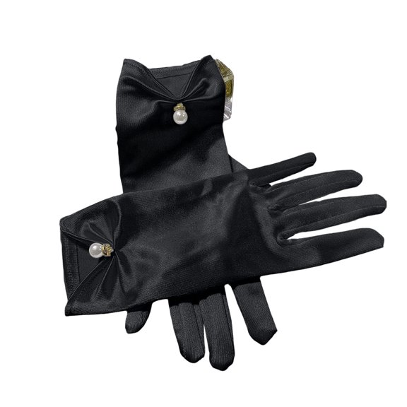 Fgnfyis Elegant Satin Opera Length Evening Wedding Gloves for Women Delicate Wrist Length Formal Affair Occasion Black