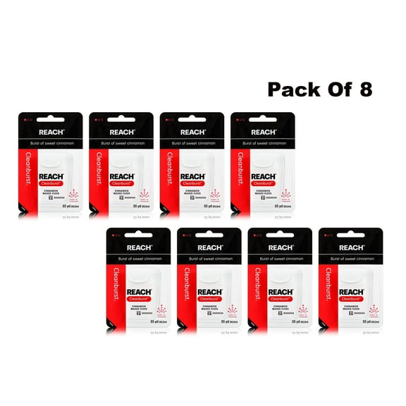 Reach Waxed Dental Floss, Cleanburst Cinnamon, 55 Yards (Pack of 8)