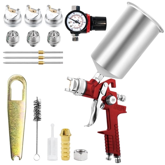 HVLP Spray Gun Kit with 1.4mm/1.7mm/2.0mm Nozzles, 1000cc Aluminum Cup & Air Regulator, High Volume Low Pressure Paint Sprayer for Auto Paint, Primer, Furniture and Top Coat