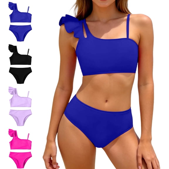 XINXIAOO Girl's 2 Piece Tankini Swimsuit Casual High Waisted Solid Color Cute Swimsuits Beach Bathing Suit for Girl Swimsuit 15-16 Years