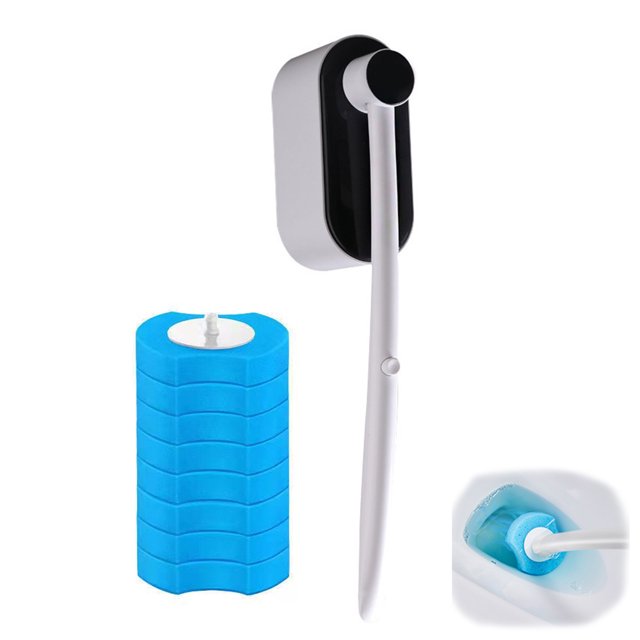 Cepillo para inodoro con cabezales de cepillo desechables para inodoro con soporte para suministros de limpieza
