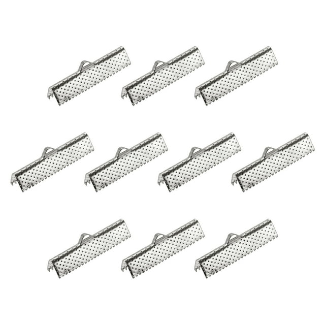 Unique Bargains 160Pack Ribbon Crimp Clamp Ends 30mm Cord End Clasp for DIY Craft Silver White