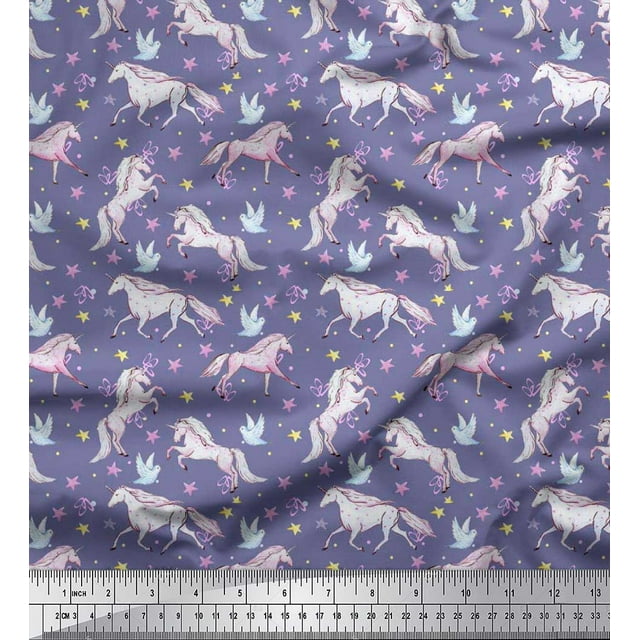 Soimoi Velvet Fabric Dot,Star & Unicorn Animal Fabric Prints By Yard 58 Inch Wide