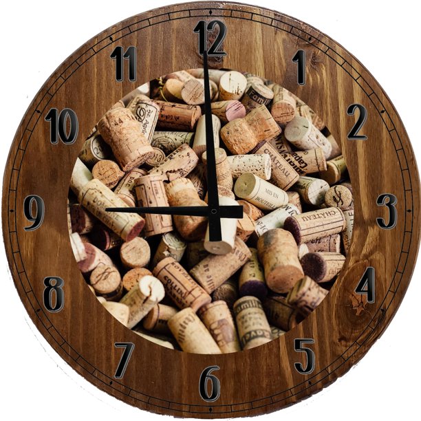 Wood Wall Clock 12 Inch Wine Wall Decor for Kitchen Office Living Room