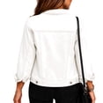 thumbnail image 3 of Dweltoz Women’s Cropped Denim Jacket Classic Button Down Lapel 3/4 Sleeve Western Coat Short Vintage Chest Flap Pockets Outfits,Black L, 3 of 6