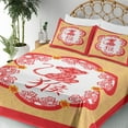 thumbnail image 3 of Ambesonne East Fitted & Top Sheet Set with Shams, Folk Art Monkey and Symbols, Mustard and Vermilion, 3 of 5