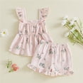 thumbnail image 2 of JIAYUE Girls Outfit Sets Square Collar Floral Sleeveless Vest And Ruffle Shorts Two Piece Summer Casual Playwear Comfortable Twill Lovely Children Clothes Suits, 2 of 8