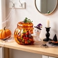 thumbnail image 4 of Halloween Glass Candy Jar with Ghost Ornament, Clear Glass Pumpkin Shape Container with Carved Details and Green Lid for Storing Candy Treats Party Favors Decorative Display Seasonal Decoration, 4 of 6
