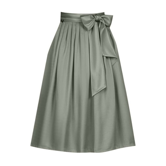 XIAONU Womens Skirts Bow Tie Waistband Adjustable Skirts Ladies Solid Color Casual Loose Slim Fit A-Line Short Skirts